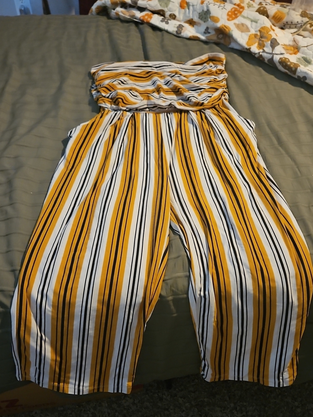 Justify Yellow, White & Black Striped Strapless Jumpsuit